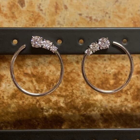 Sterling Silver and CZ Swirl Earrings by CC - Picture 3 of 7